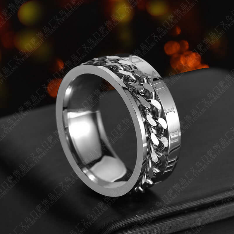 Stylish Titanium Steel Bottle Opener Ring with a sleek chain design and shiny finish, perfect for any occasion.