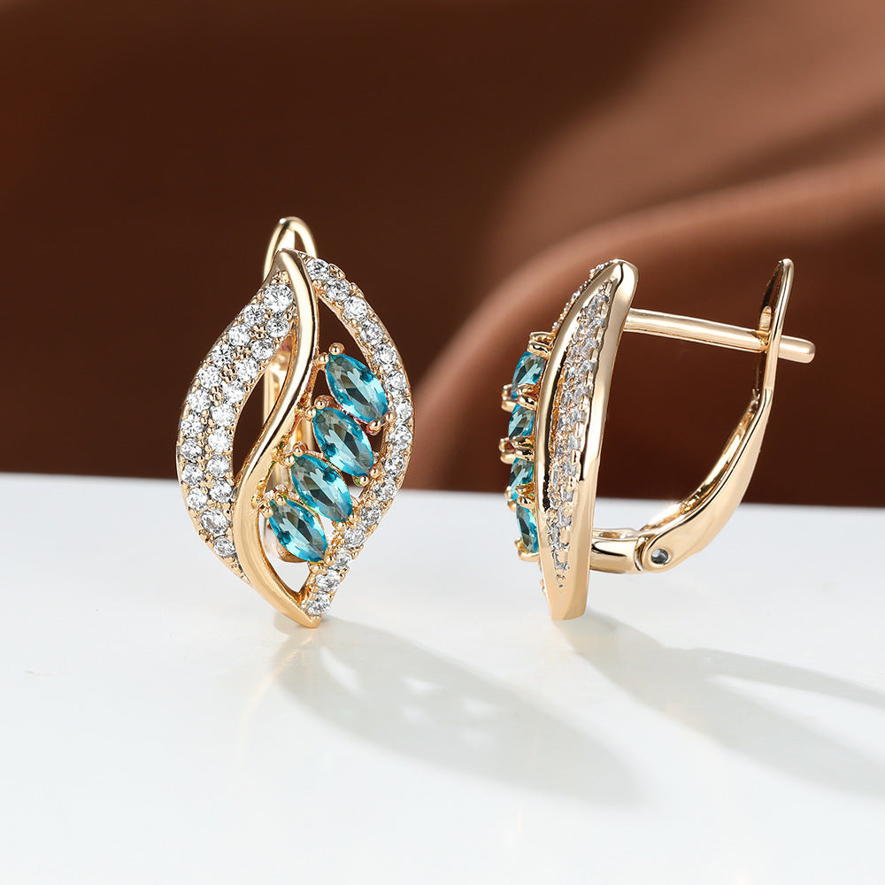 Elegant Leaf-Shaped Rhinestone Earrings