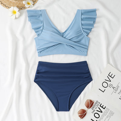 Split High Waist V-Neck Ruffled Bikini