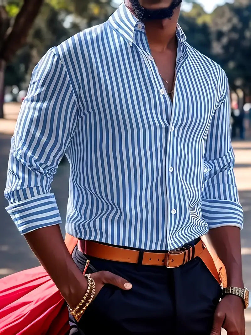 Striped Long Sleeve Collared Shirt