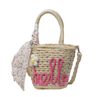Woven Handbag Women's Fashion Letter Straw Cross Body Bag