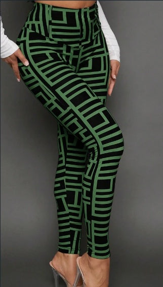 Geometric Print Leggings – Green & Black