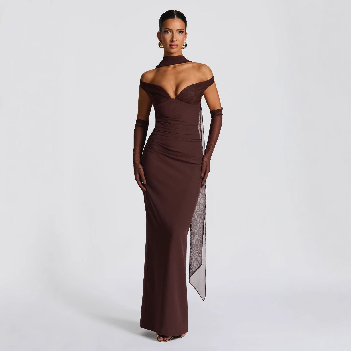 Sexy Evening Gown with Neck Scarf