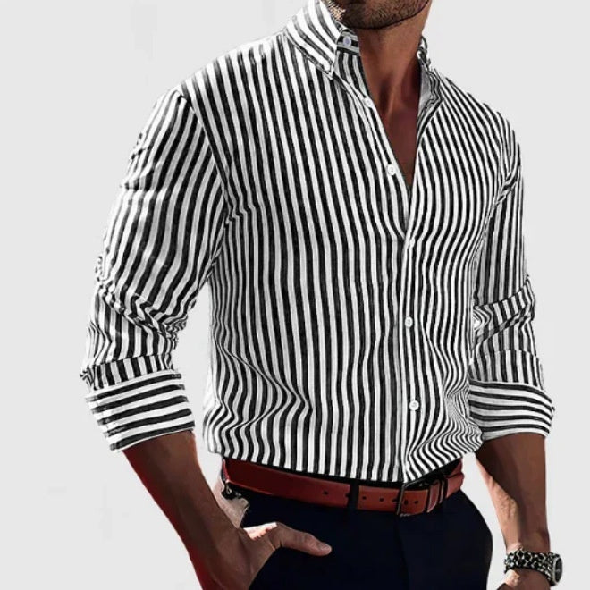 Striped Long Sleeve Collared Shirt