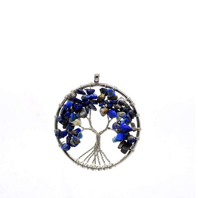Colorful Life Tree necklace featuring a beautiful copper wire design with natural stone chips in vibrant colors.