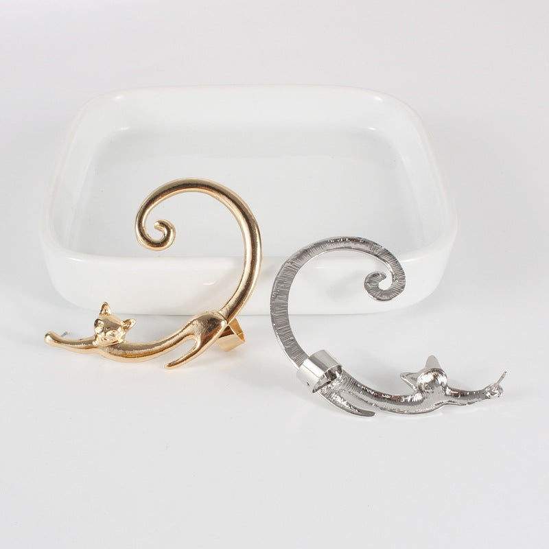 Punk Style Cat Post Earring with Ear Cuff