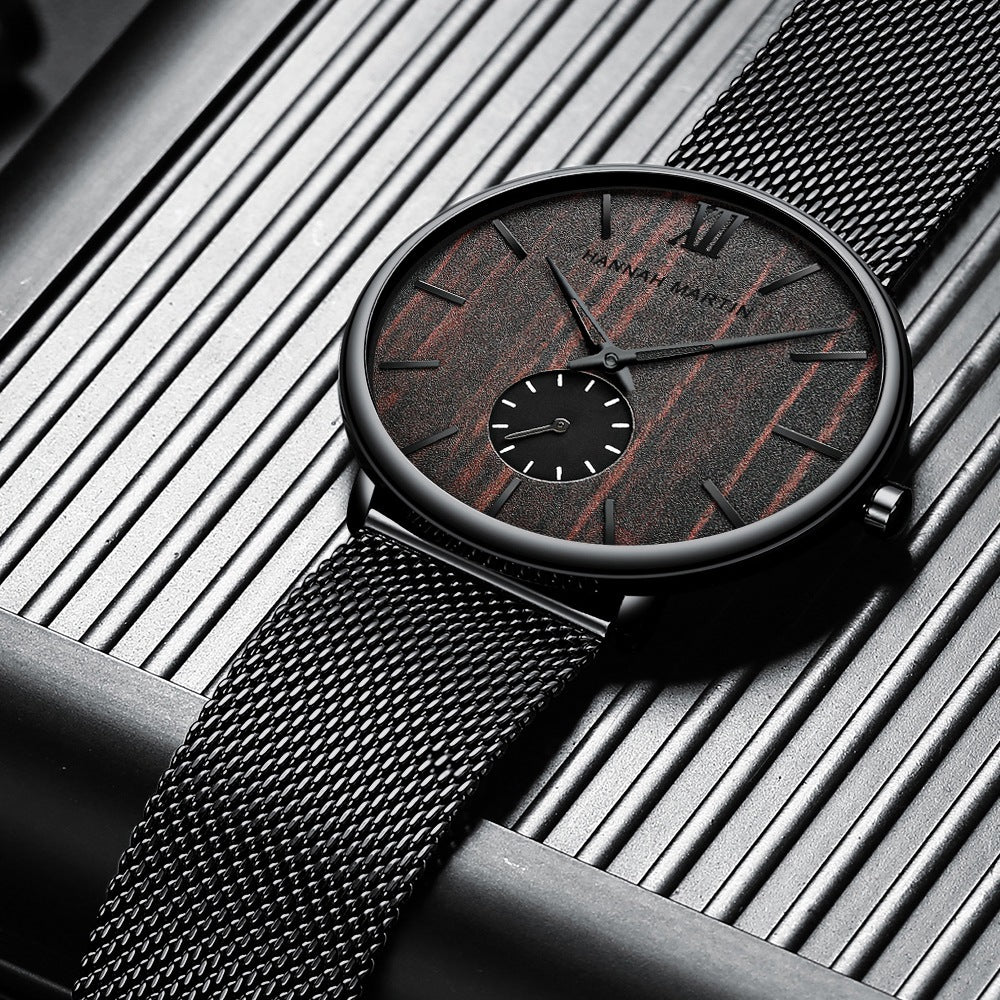 Men's Ebony Wood Bamboo Wrist Watch, Handmade