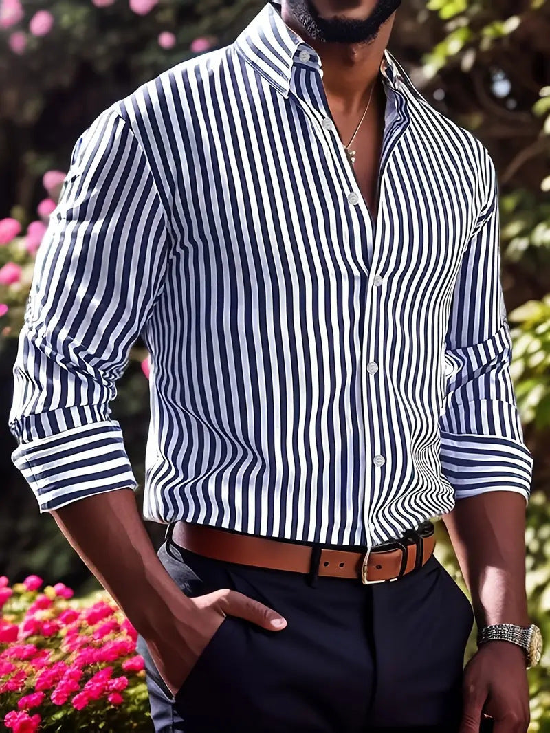 Striped Long Sleeve Collared Shirt