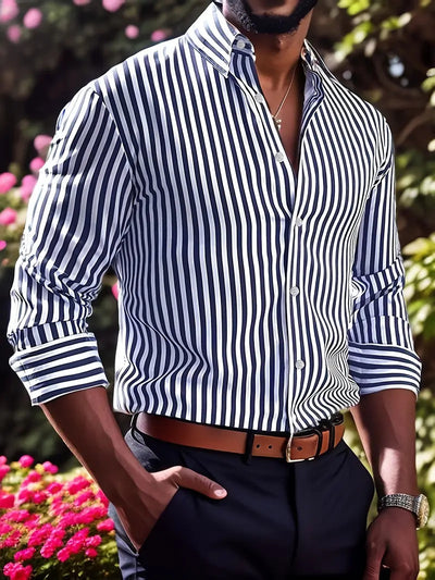 Striped Long Sleeve Collared Shirt