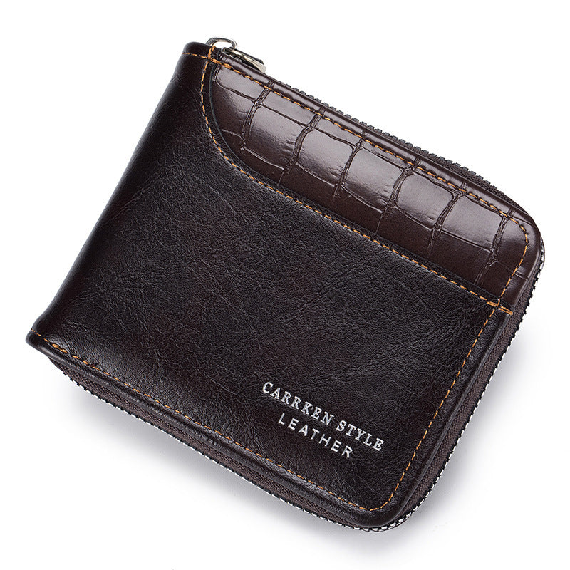 3 Section Leather Wallet with Zipper