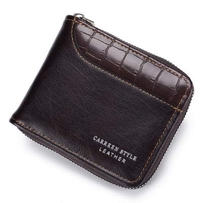 3 Section Leather Wallet with Zipper