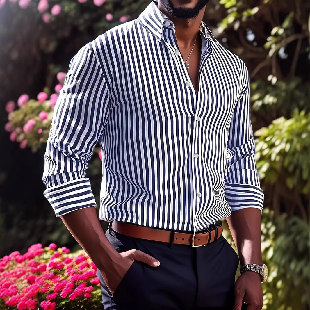 Striped Long Sleeve Collared Shirt