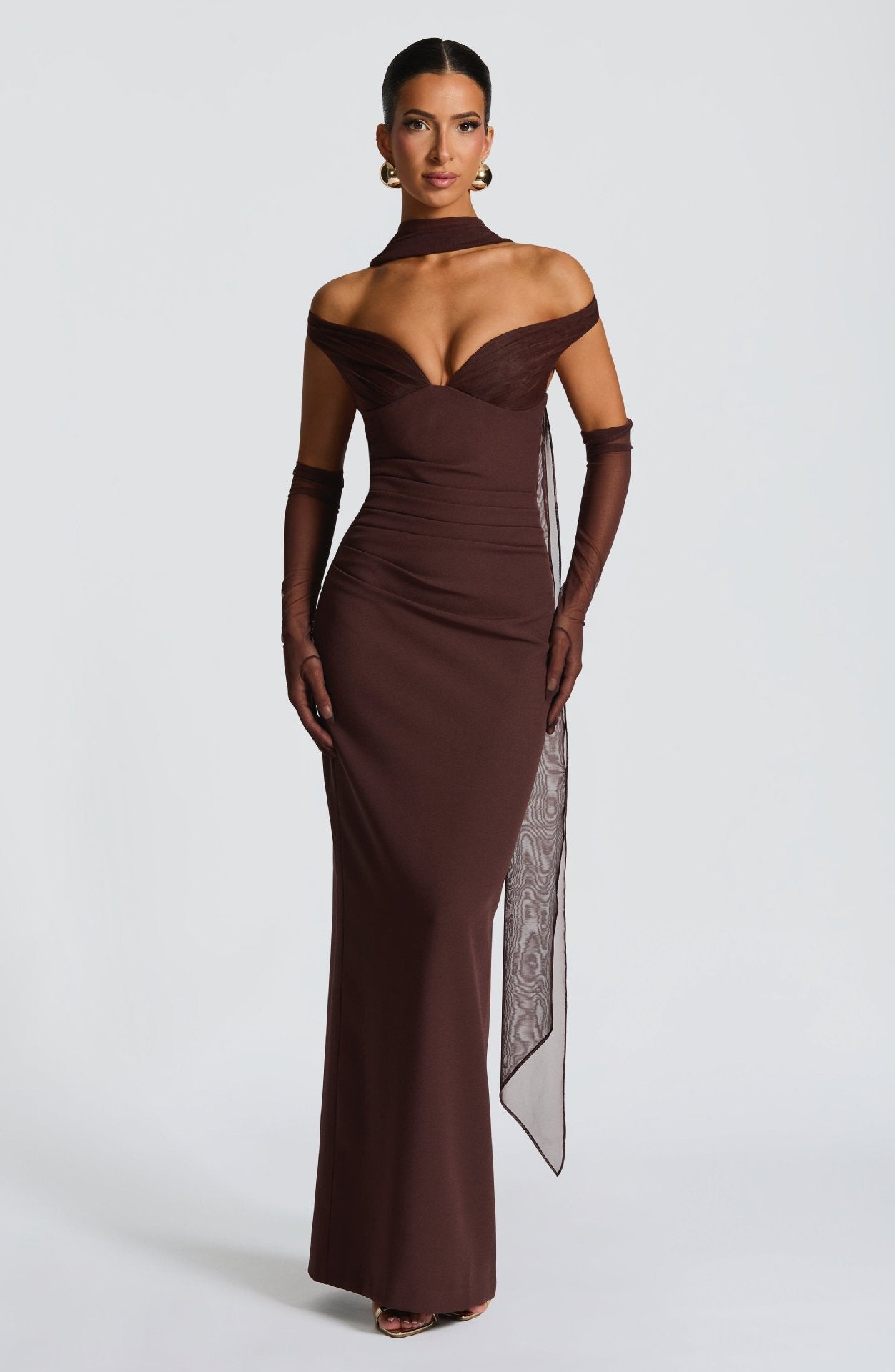 Sexy Evening Gown with Neck Scarf
