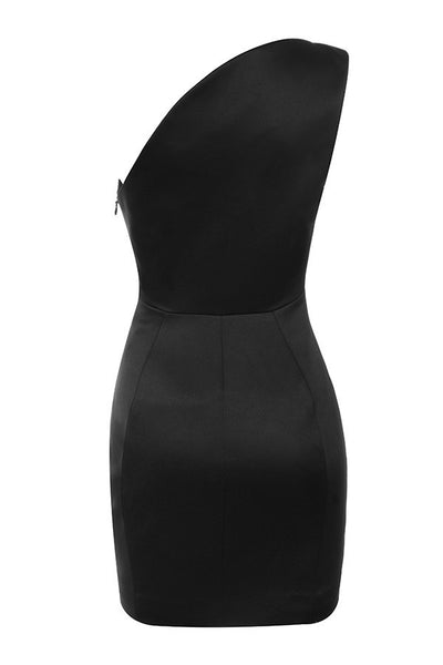 Elegant Black Slanted-Shoulder Dress