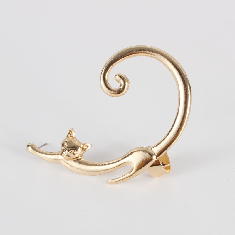 Punk Style Cat Post Earring with Ear Cuff