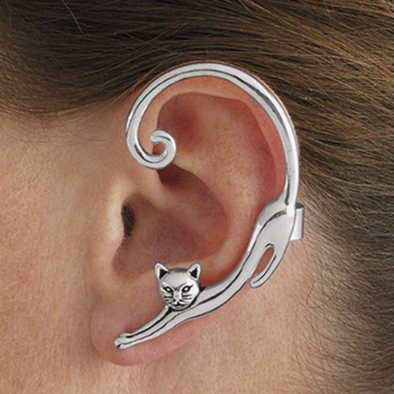 Punk Style Cat Post Earring with Ear Cuff
