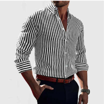 Striped Long Sleeve Collared Shirt