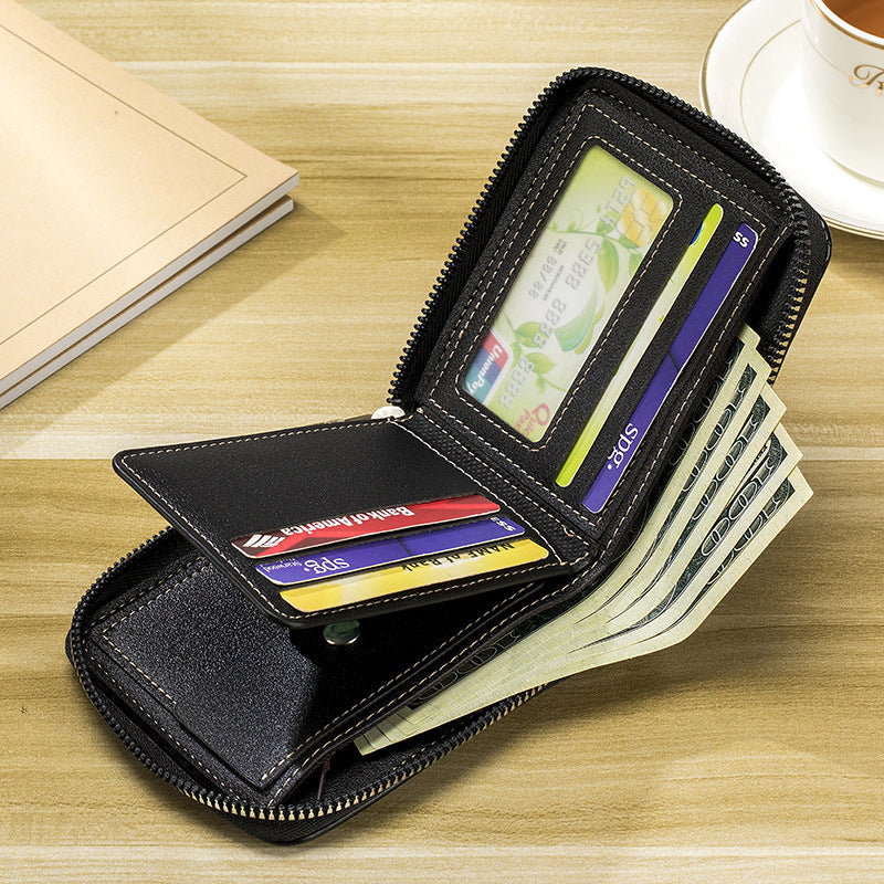 3 Section Leather Wallet with Zipper