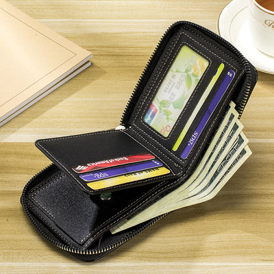 3 Section Leather Wallet with Zipper