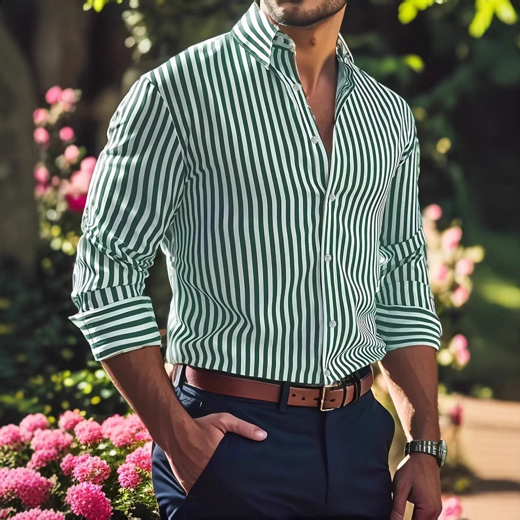 Striped Long Sleeve Collared Shirt
