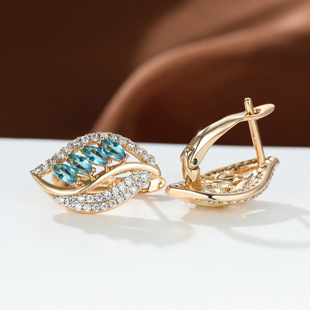 Elegant Leaf-Shaped Rhinestone Earrings