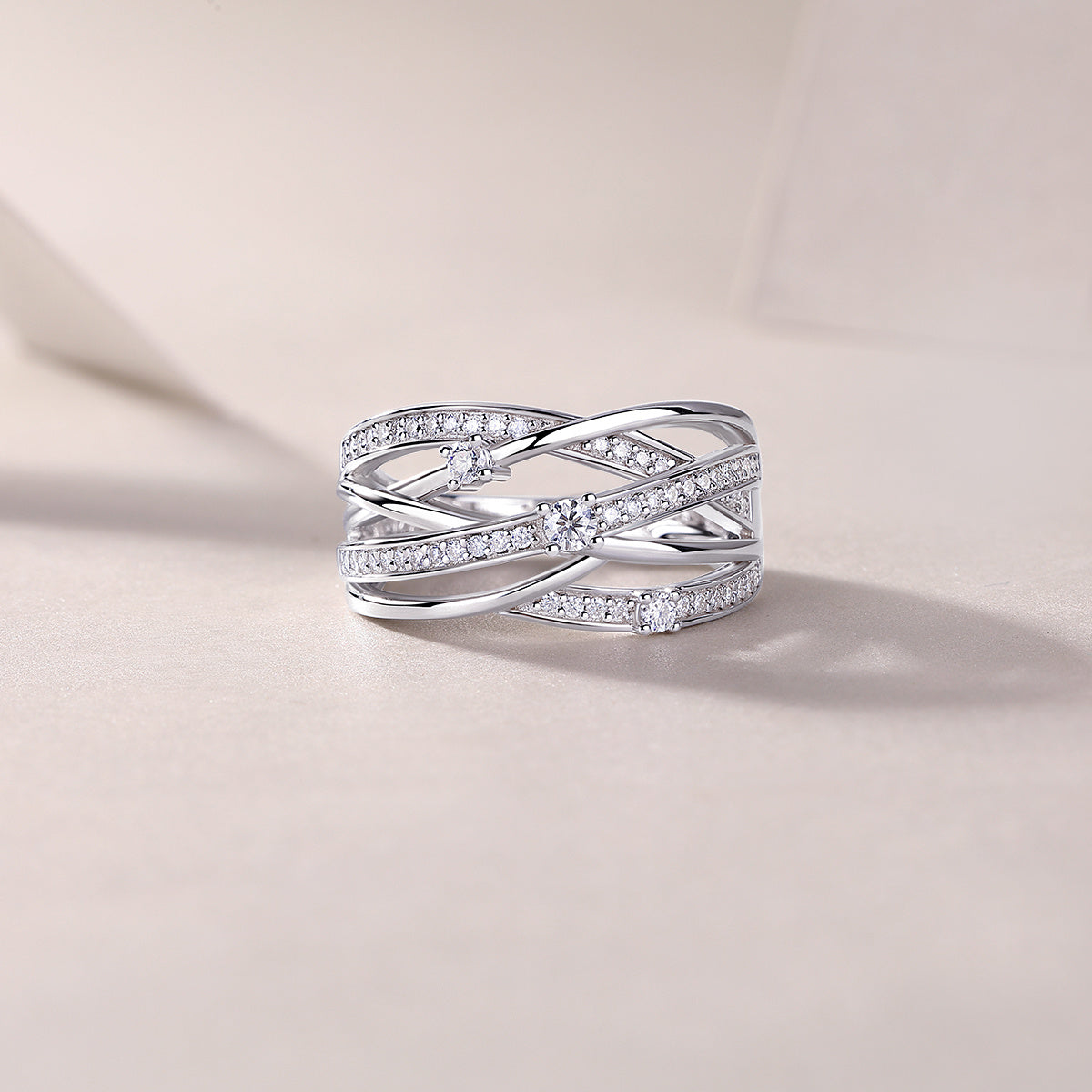 Elegant Triple Layer Moissanite Diamond Silver Ring