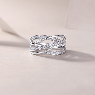 Elegant Triple Layer Moissanite Diamond Silver Ring
