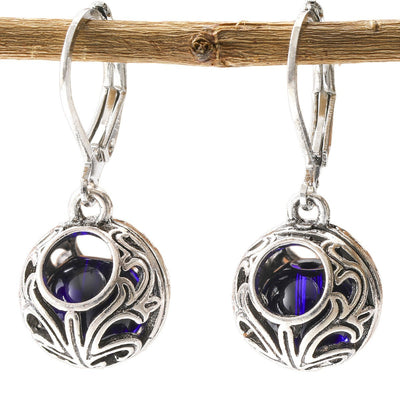 Vintage Engraving Hollow Blue Drop Earrings