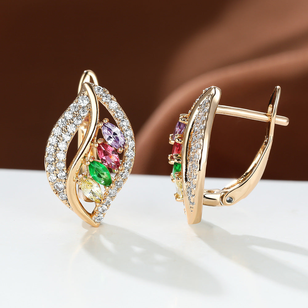 Elegant Leaf-Shaped Rhinestone Earrings