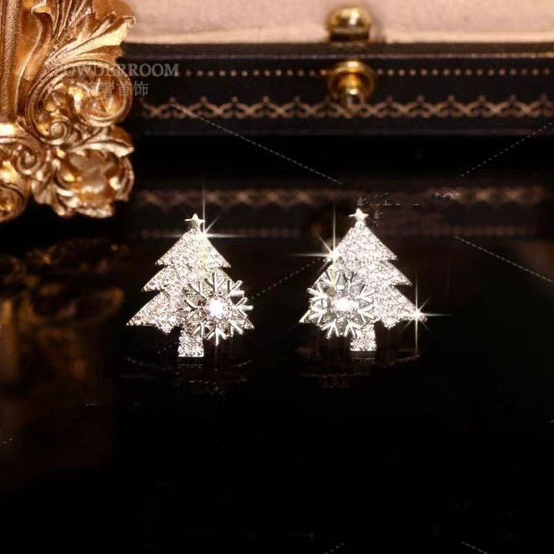 Spinning Snowflake on Tree Earrings