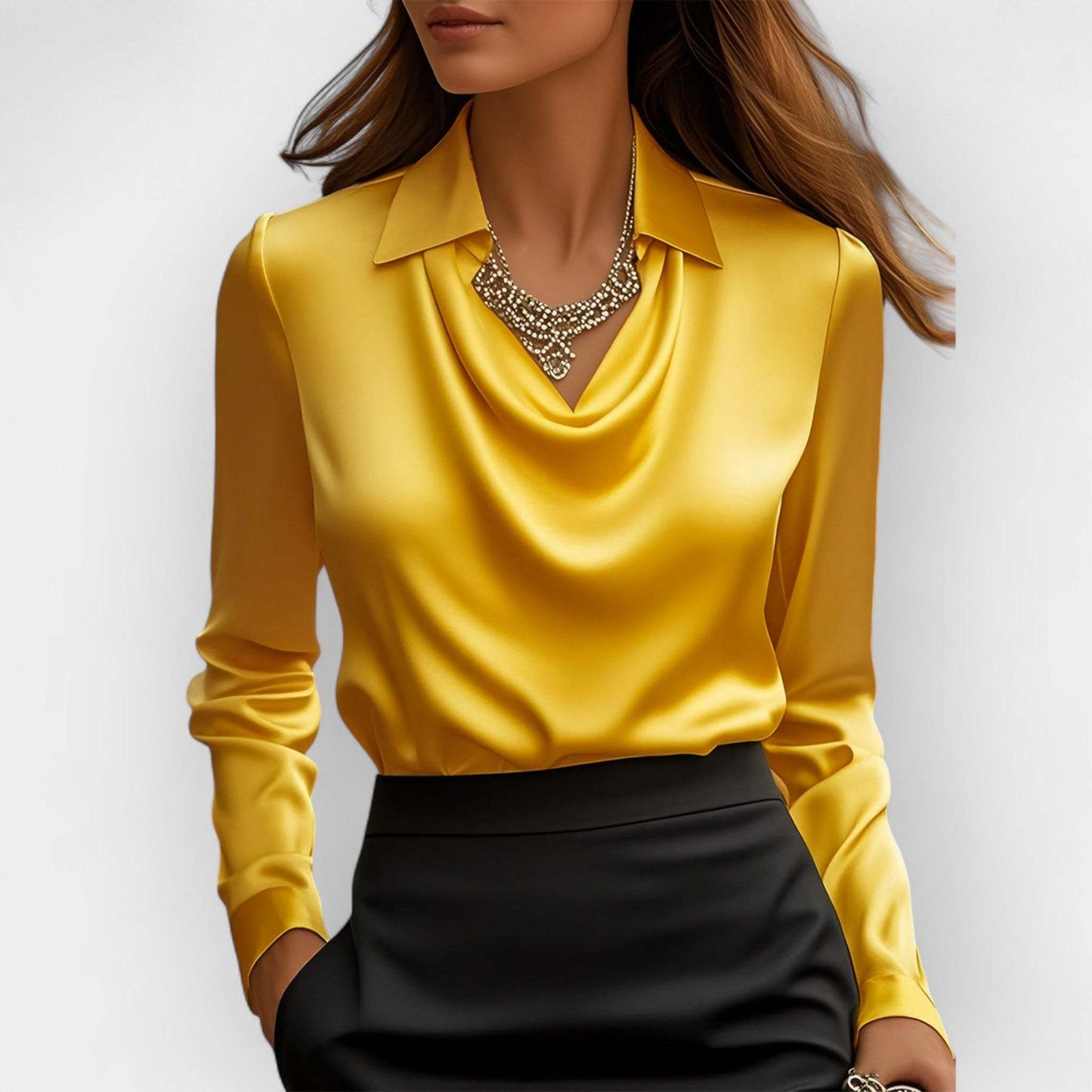 Swing Collar Draped Satin Shirt