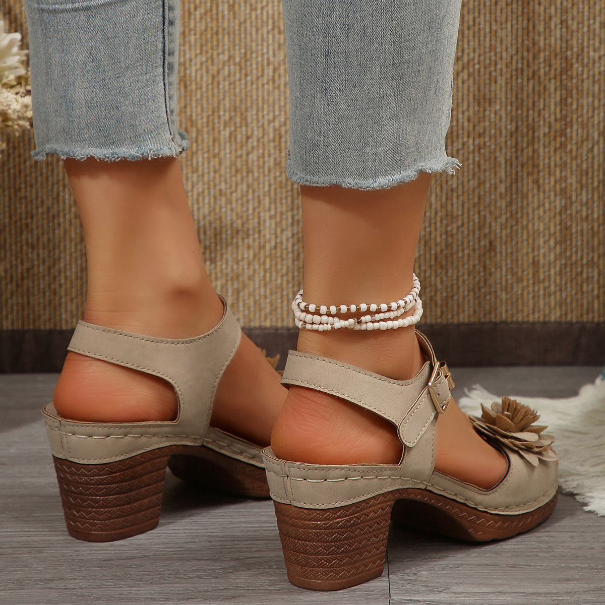 Flowers Chunky Heeled Sandals