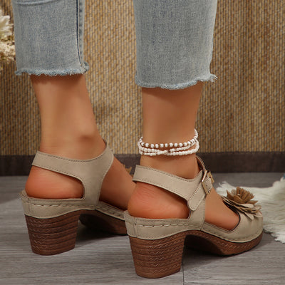 Flowers Chunky Heeled Sandals