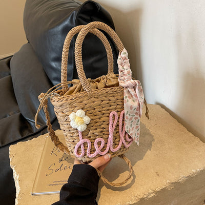 Woven Handbag Women's Fashion Letter Straw Cross Body Bag