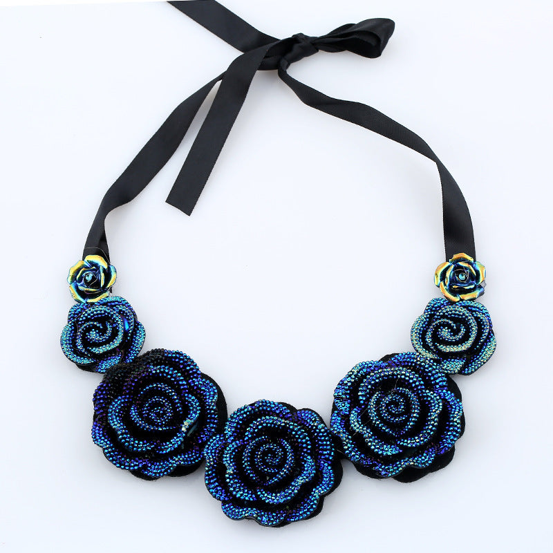 Blue Roses Necklace