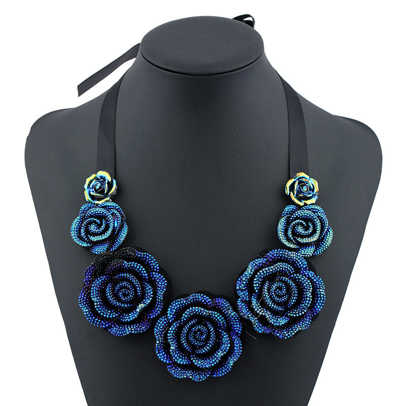 Blue Roses Necklace