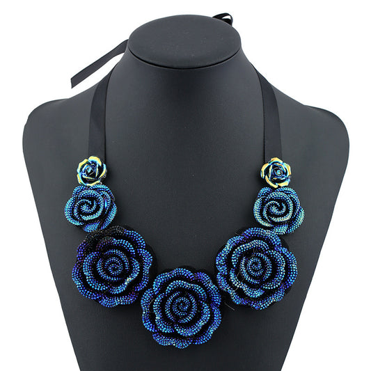 Blue Roses Necklace