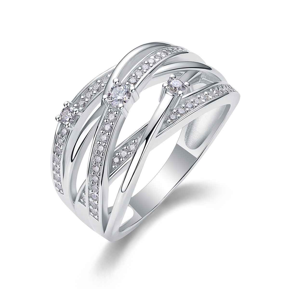 Elegant Triple Layer Moissanite Diamond Silver Ring