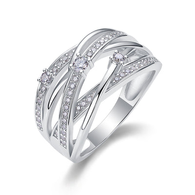 Elegant Triple Layer Moissanite Diamond Silver Ring