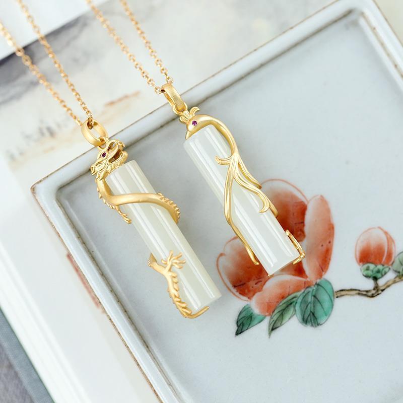 Jade Prosperity Brought Dragon or Phoenix Pendant