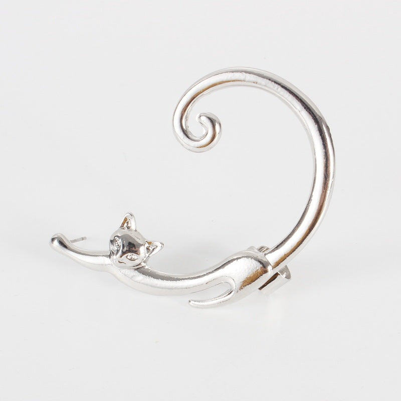 Punk Style Cat Post Earring with Ear Cuff