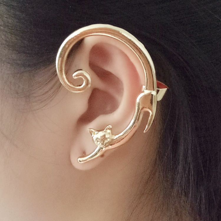 Punk Style Cat Post Earring with Ear Cuff