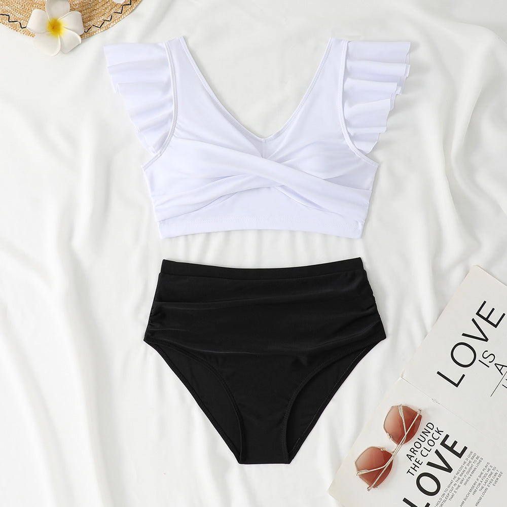 Split High Waist V-Neck Ruffled Bikini