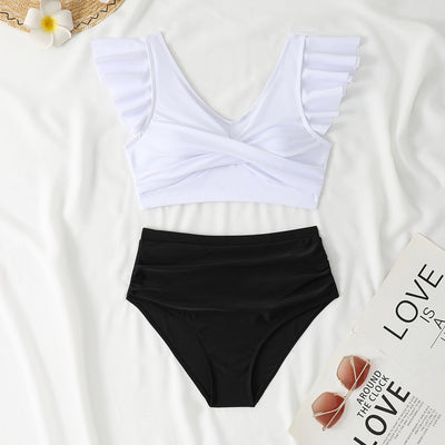 Split High Waist V-Neck Ruffled Bikini