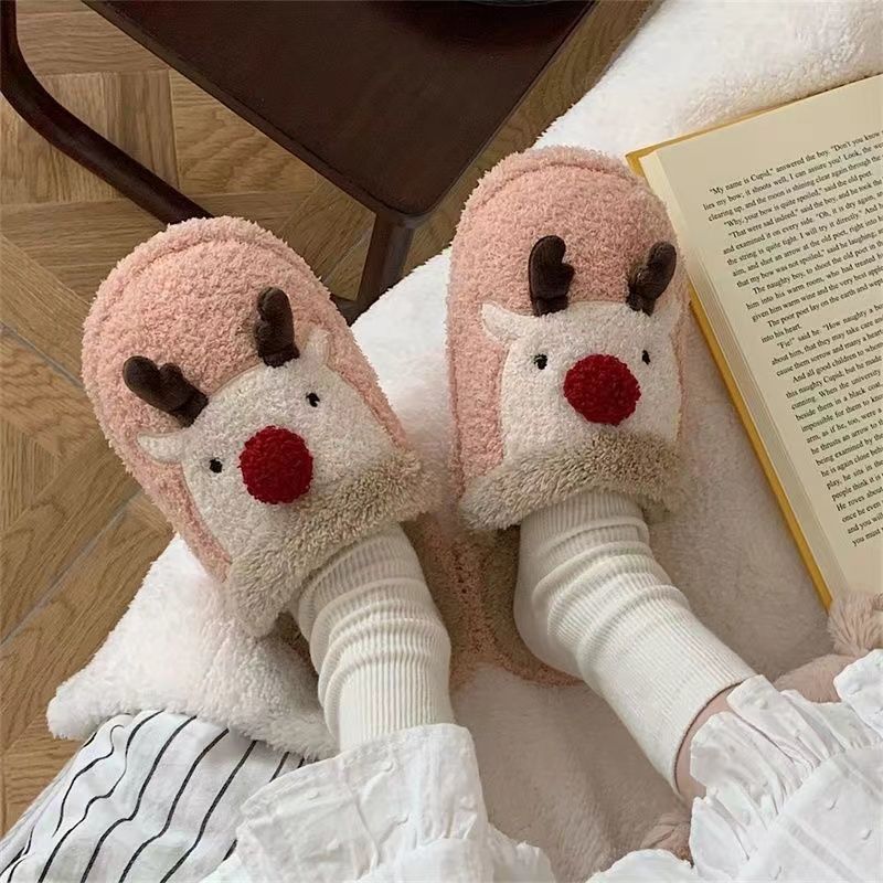 Christmas Elk Plush Slippers