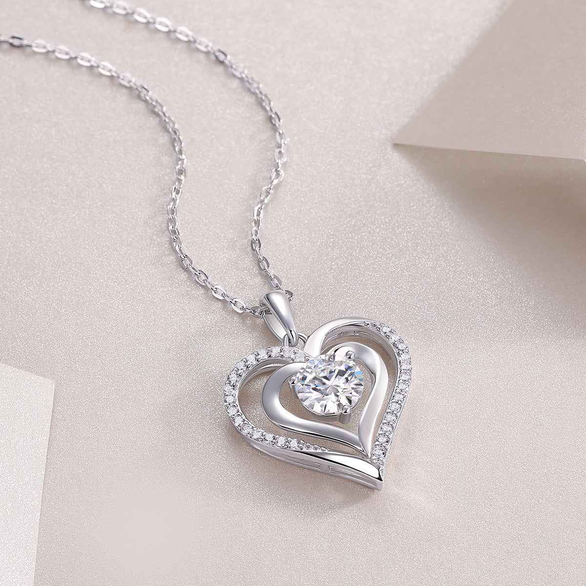 Heart 2 Heart Moissanite Diamond Silver Pendent Necklace