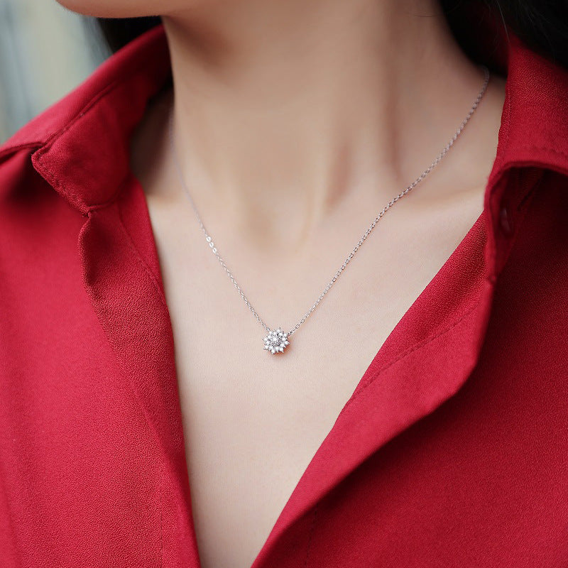 Sunflower Moissanite Silver Pendant Necklace