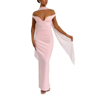 Sexy Evening Gown with Neck Scarf