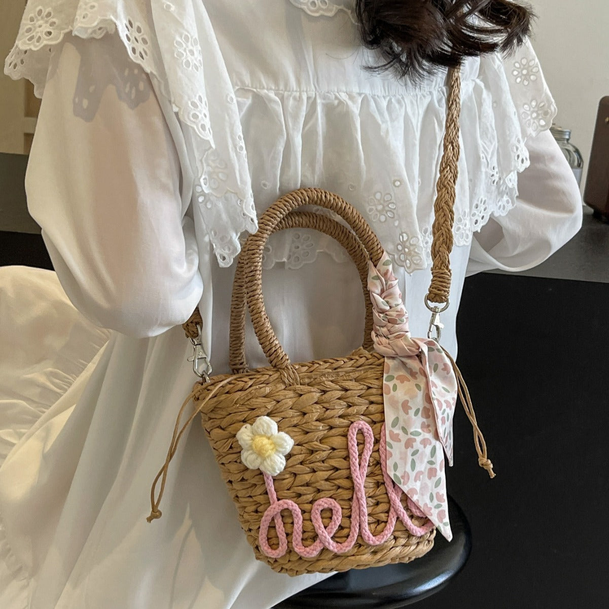 Cross Body Woven Straw Handbag