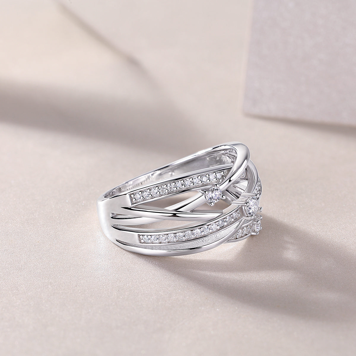 Elegant Triple Layer Moissanite Diamond Silver Ring